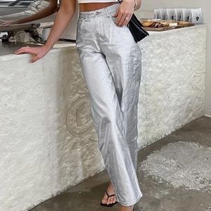 Silver faux leather pants